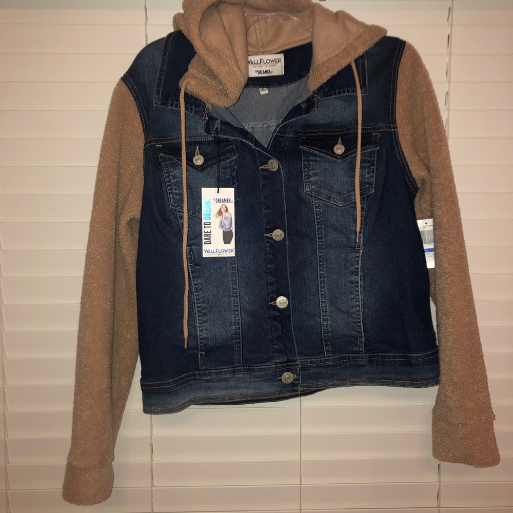 Wallflower Denim Jacket with Fuzzy Sleeves